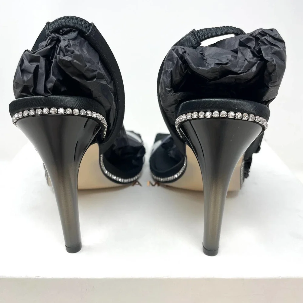 Good American Crystal Crush Lucite Rhinestone Sandals In Black Size 7.5 New